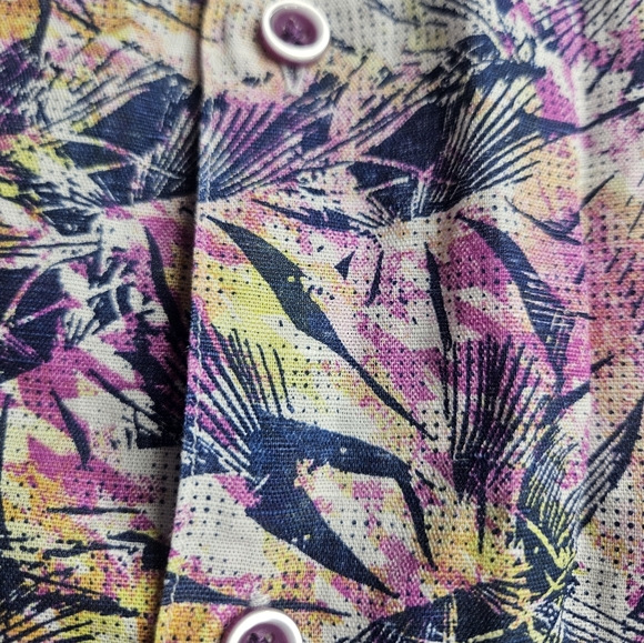 Robert Graham Rory Print Multi-Color Linen Blend Short Sleeve Button Front Large - Picture 3 of 9